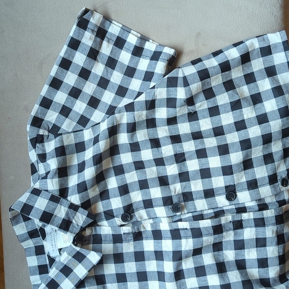 Kirious Los Angeles Gingham Button Down Cropped Boxy Top Black White Small - Picture 4 of 8
